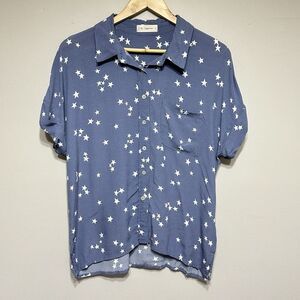 By Together Stars Top Womens‎ S Blue White Short Sleeves Rayon Blend